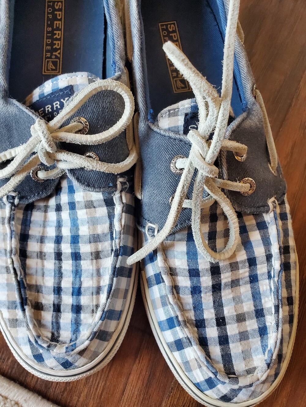 Sperry Blue Plaid Boat Shoes Women Size 8
